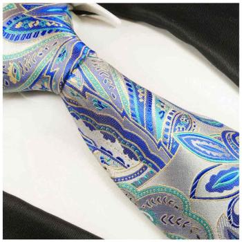 Men's tie blue silver paisley brocade necktie 2019