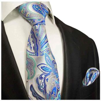 Men's tie blue silver paisley brocade necktie 2019