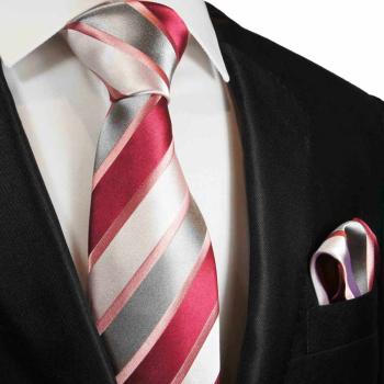 Men's tie red pink silver striped necktie 2046