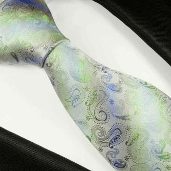 Men's tie green blue paisley brocade necktie 2058