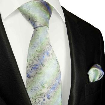 Men's tie green blue paisley brocade necktie 2058