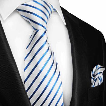 Men's tie blue white striped necktie 2105