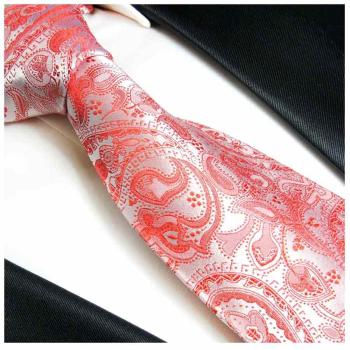 Men's tie red silver paisley brocade necktie 338