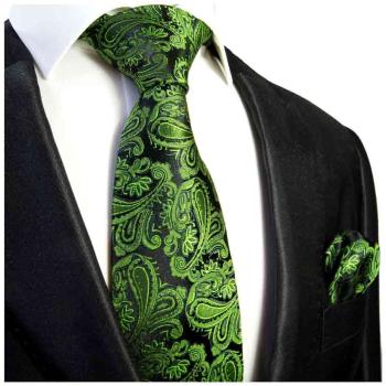 Men's tie green black paisley necktie 379