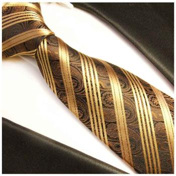 Men's tie brown gold paisley striped necktie 388