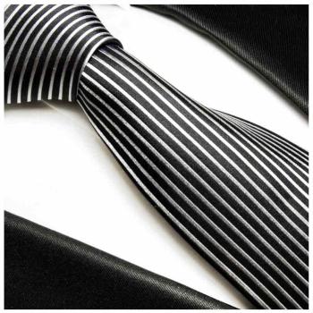 Men's tie black silver vertical striped necktie 408