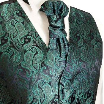Wedding vest with plastron green paisley V14