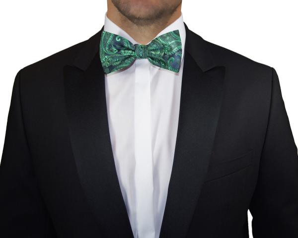 Men's bow tie elegant festive green paisley V14