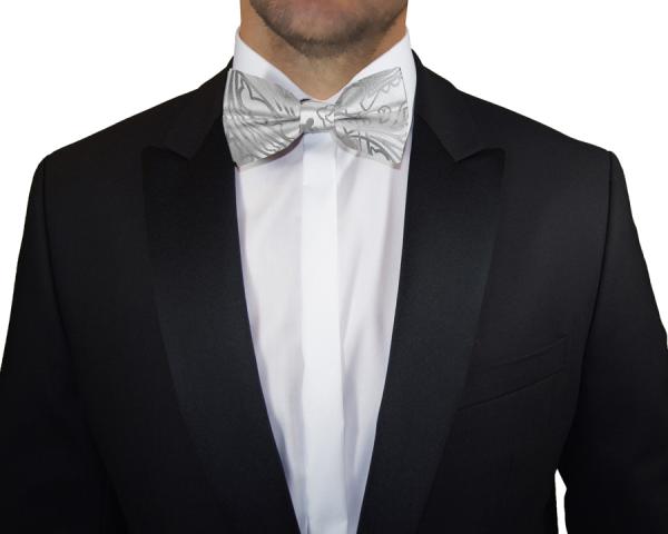 Men's bow tie elegant silver paisley V3