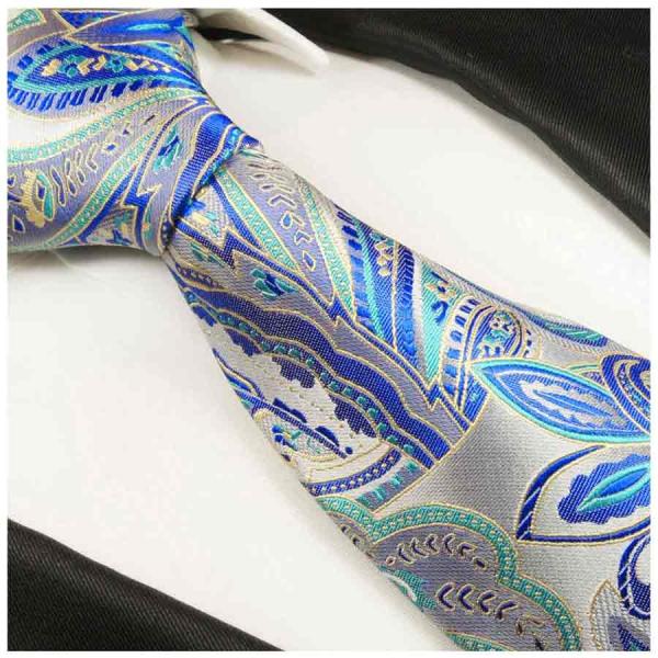 Men's tie blue silver paisley brocade necktie 2019