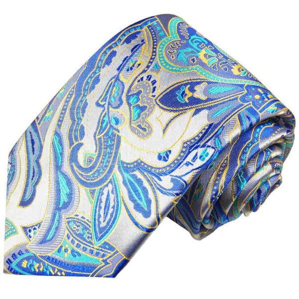 Men's tie blue silver paisley brocade necktie 2019