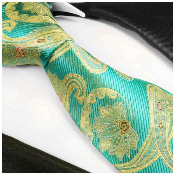 Men's tie turquoise yellow paisley brocade necktie 2024