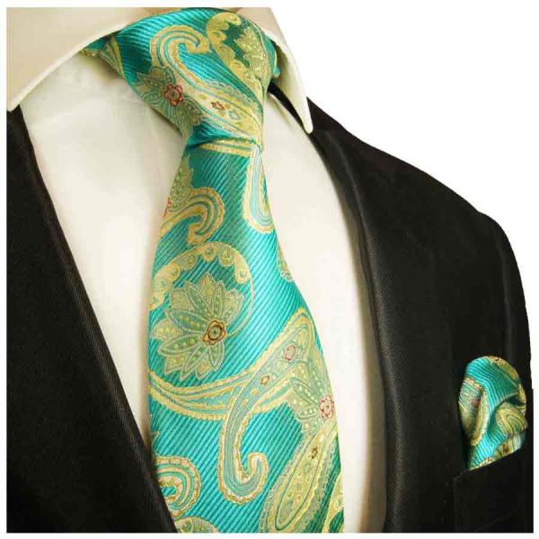Men's tie turquoise yellow paisley brocade necktie 2024