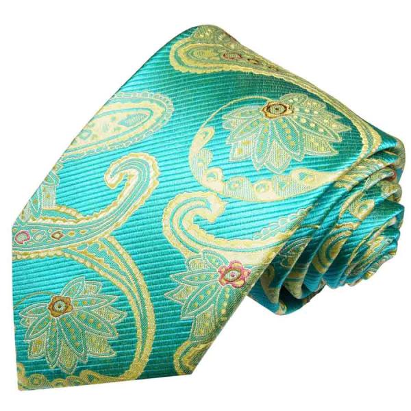 Men's tie turquoise yellow paisley brocade necktie 2024