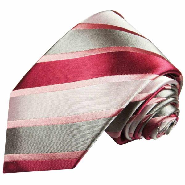 Men's tie red pink silver striped necktie 2046