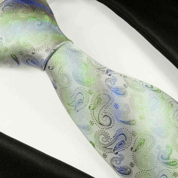 Men's tie green blue paisley brocade necktie 2058