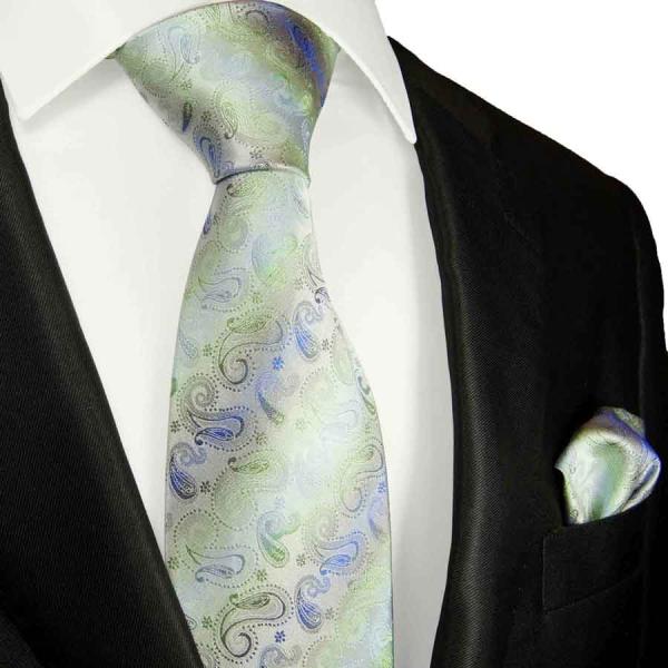 Men's tie green blue paisley brocade necktie 2058