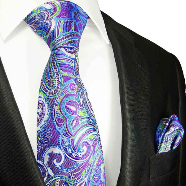 Men's tie blue green purple paisley necktie 2060