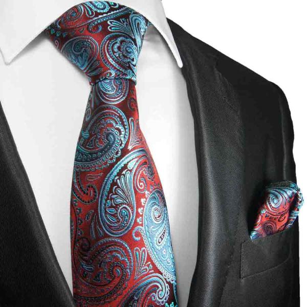 Men's tie red blue paisley brocade necktie 2061