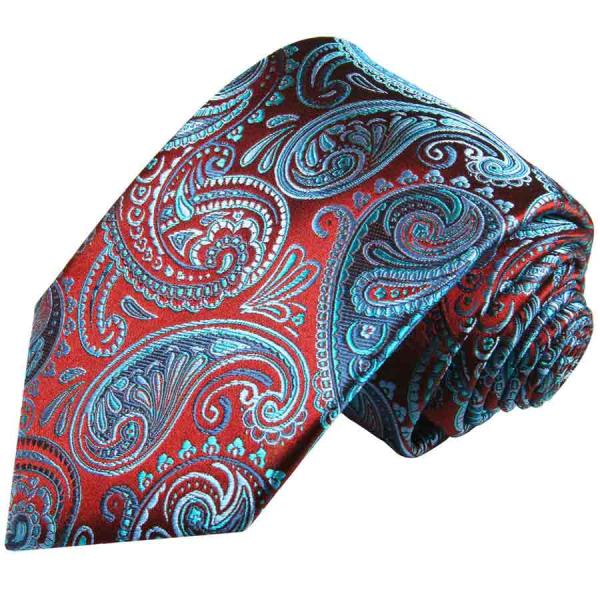 Men's tie red blue paisley brocade necktie 2061
