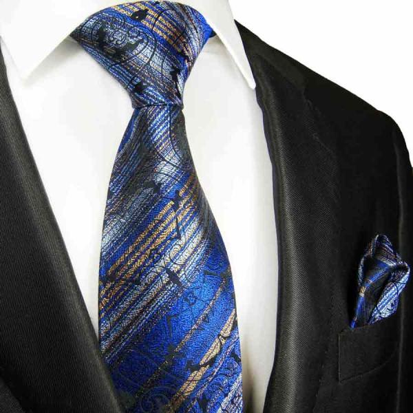 Men's tie blue gold striped necktie 2100