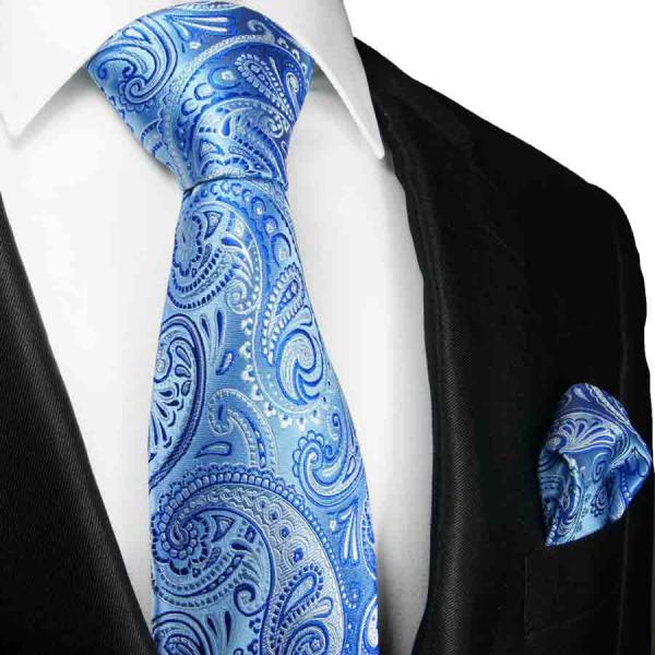 Men's tie blue paisley brocade necktie 2102