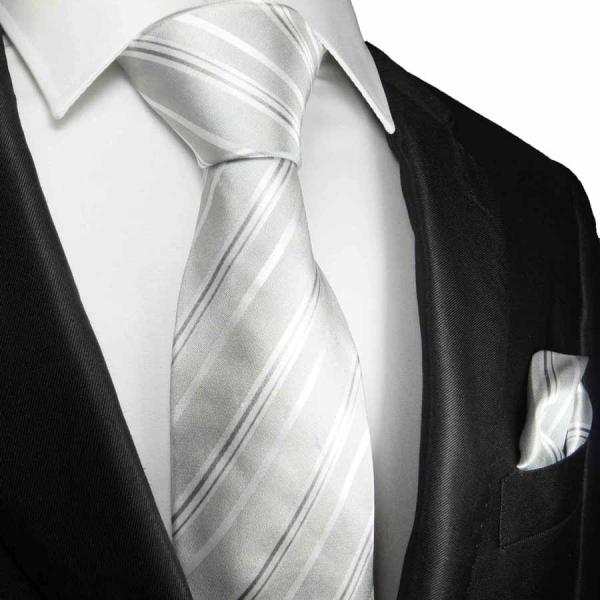 Men's tie silver white striped necktie 2104