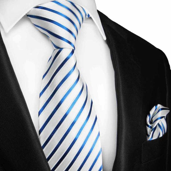Men's tie blue white striped necktie 2105