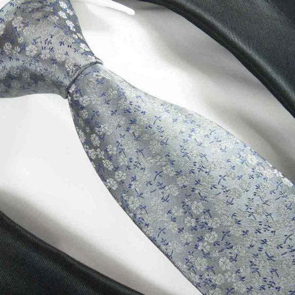 Men's tie silver blue floral necktie 2121