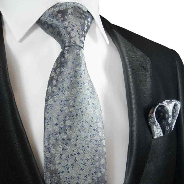 Men's tie silver blue floral necktie 2121