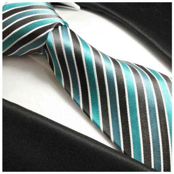 Men's tie turquoise grey striped necktie 250