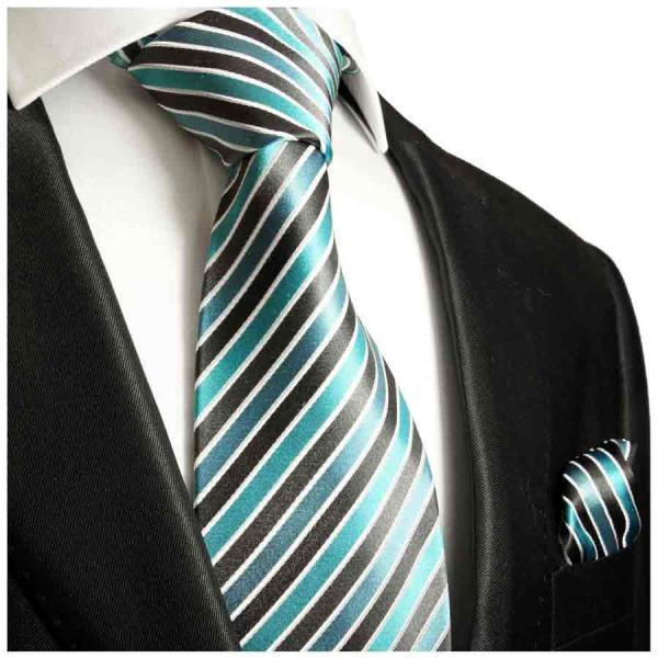 Men's tie turquoise grey striped necktie 250
