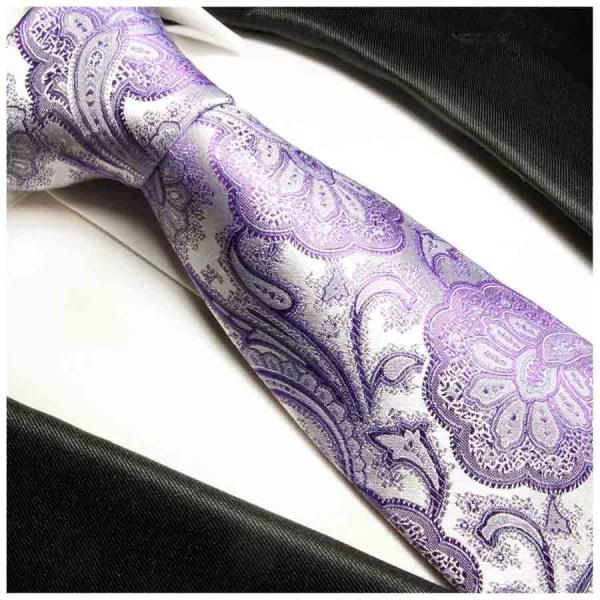 Men's tie purple lilac silver paisley brocade necktie 375