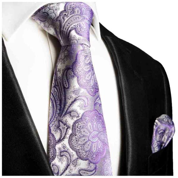 Men's tie purple lilac silver paisley brocade necktie 375