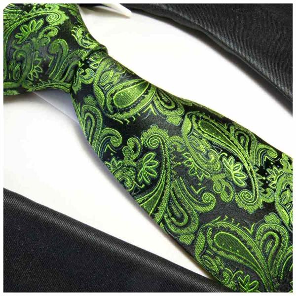 Men's tie green black paisley necktie 379