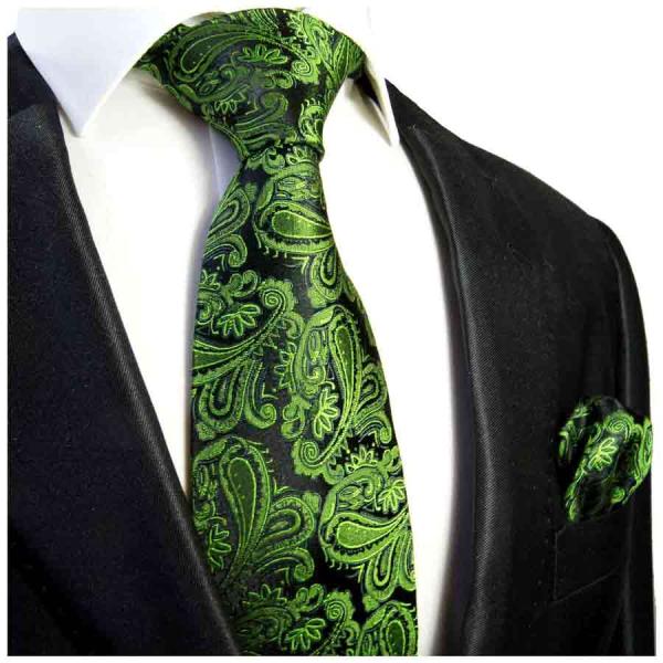 Men's tie green black paisley necktie 379
