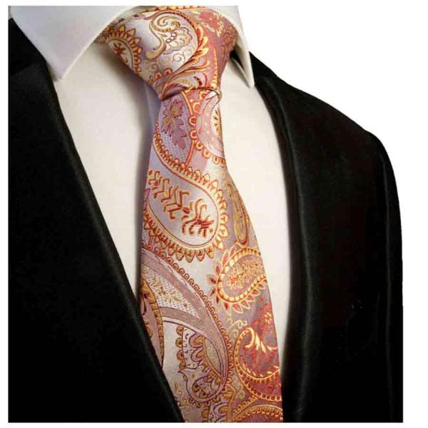 Men's tie orange paisley brocade necktie  380