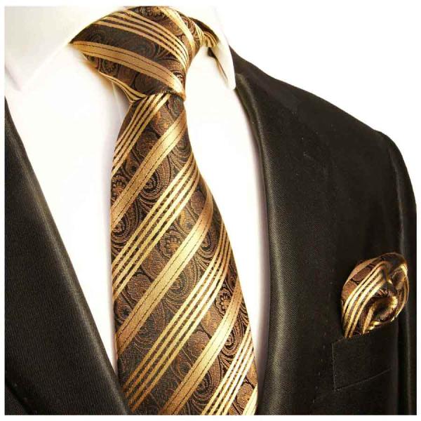 Men's tie brown gold paisley striped necktie 388