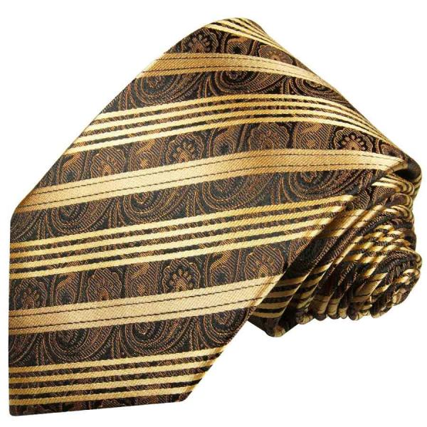 Men's tie brown gold paisley striped necktie 388