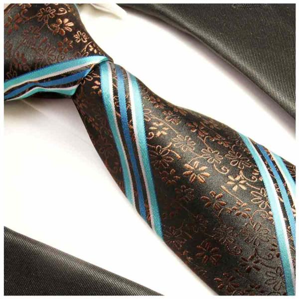Men's tie brown turquoise floral striped necktie 394