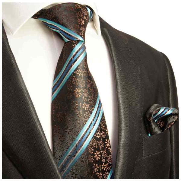 Men's tie brown turquoise floral striped necktie 394