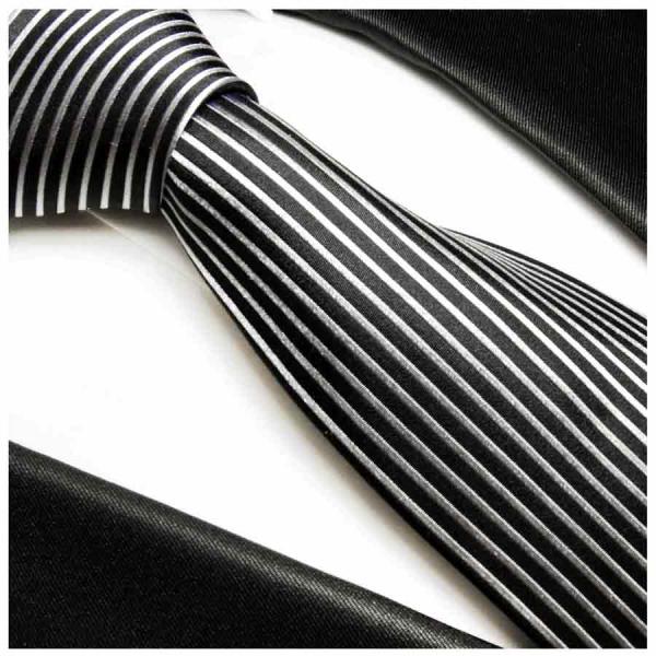 Men's tie black silver vertical striped necktie 408