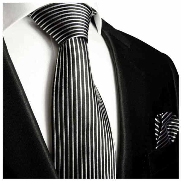 Men's tie black silver vertical striped necktie 408