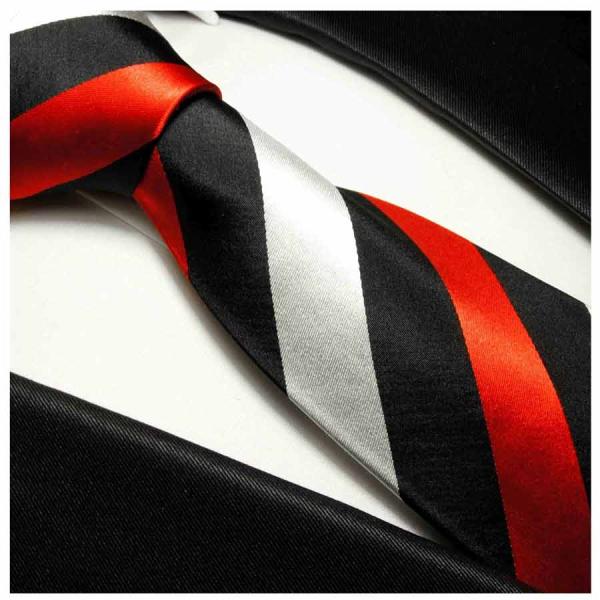 Men's tie red black silver striped necktie 410