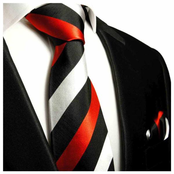 Men's tie red black silver striped necktie 410