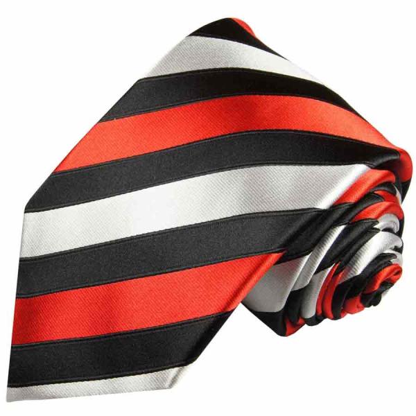Men's tie red black silver striped necktie 410
